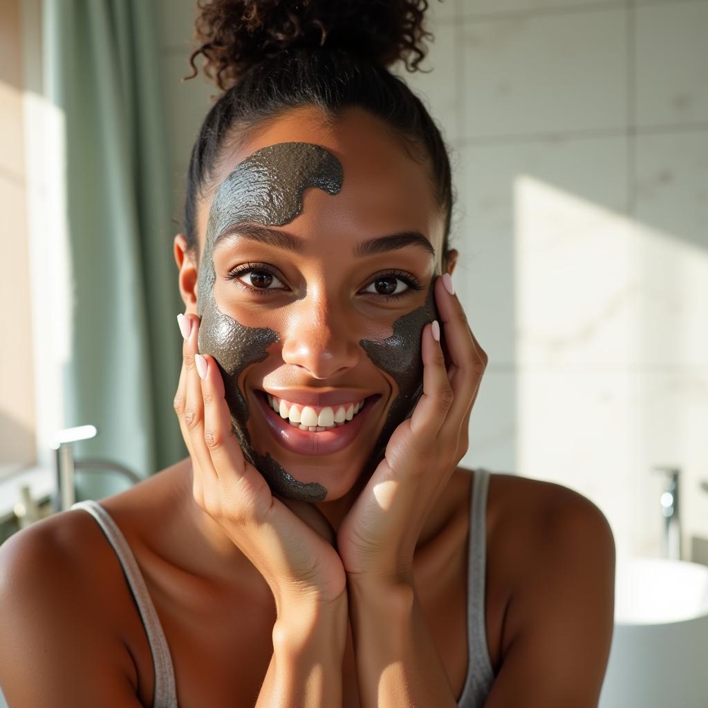 Woman Washing Face with African Black Soap for Acne