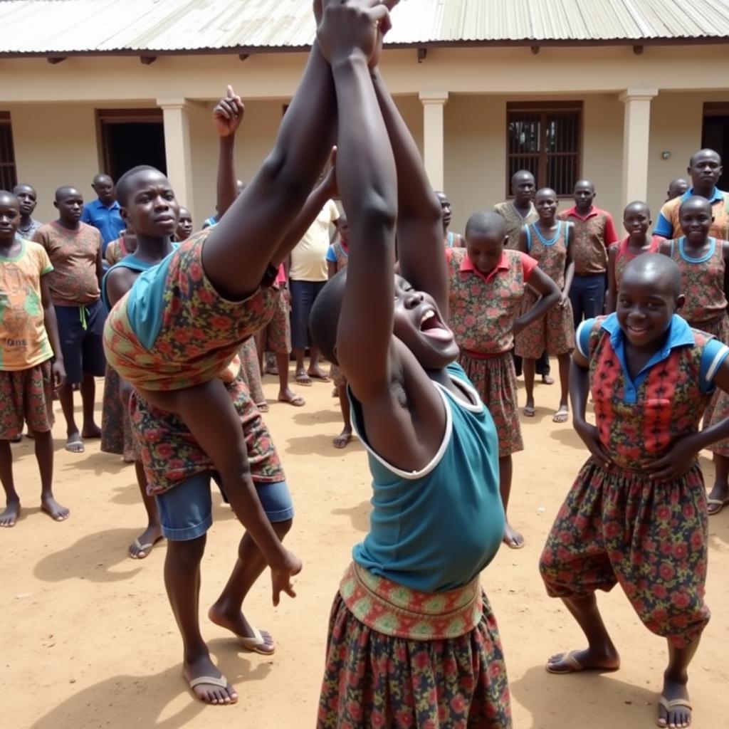 Young African acrobats training