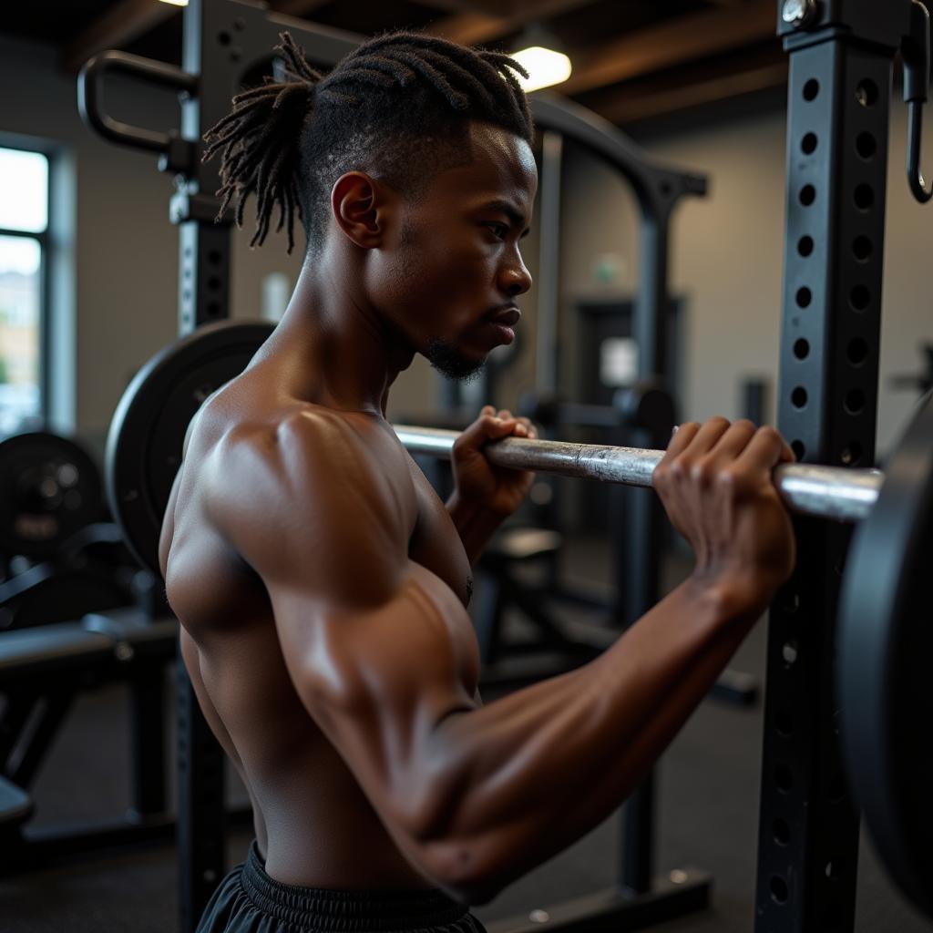 Young African American Bodybuilder Training