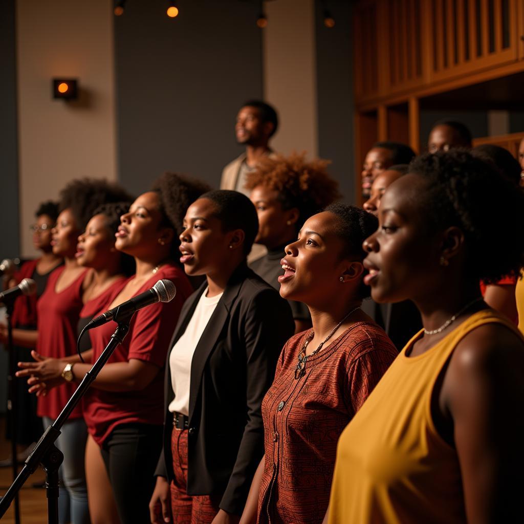 Young African Gospel Choir Singing in a Studio