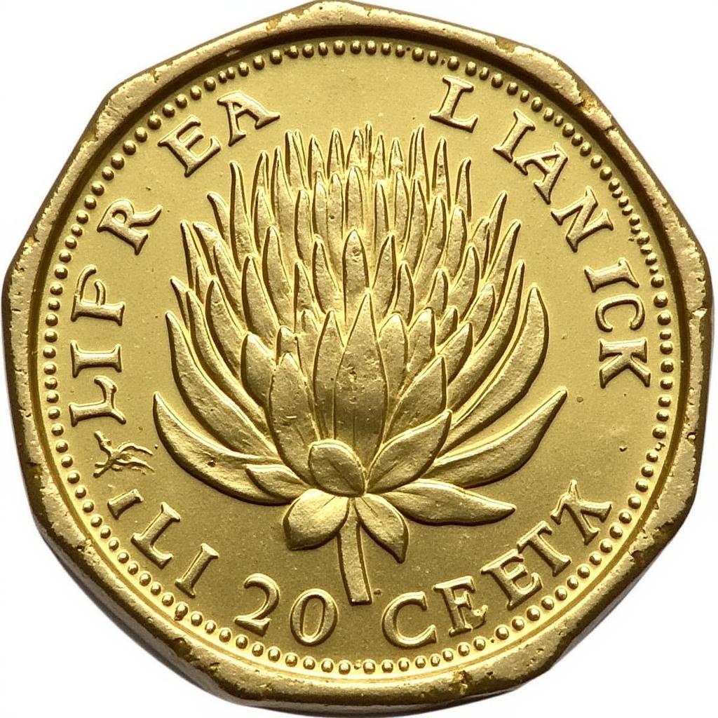 1977 South African 20 Cent Coin Obverse - Depicts the national flower of South Africa, the Protea.