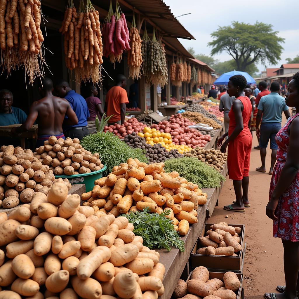 Vibrant Market Scene with Various African Ackroots