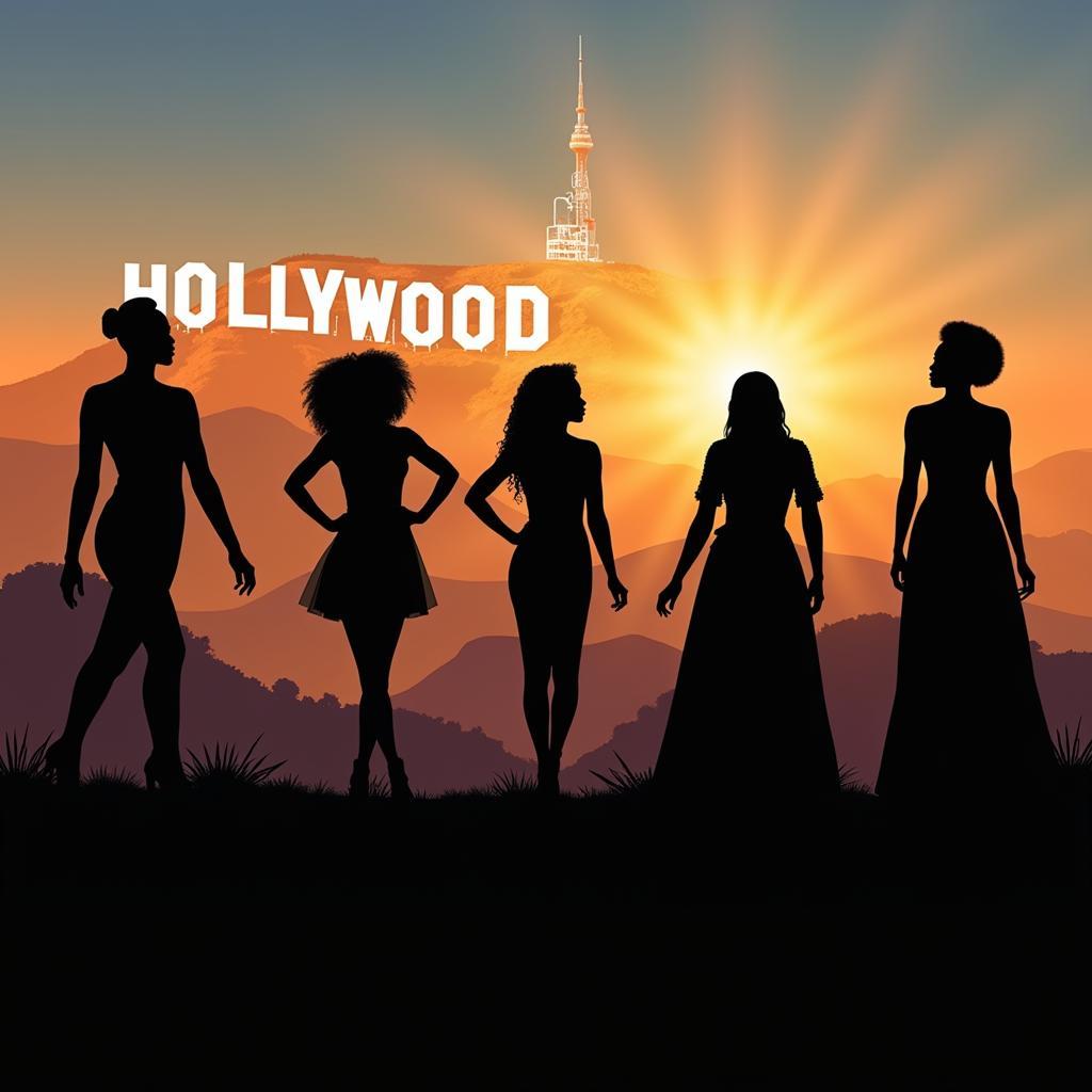 Silhouettes of African actresses against a Hollywood backdrop