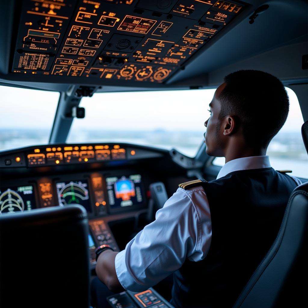 African Airways Pilot in Cockpit