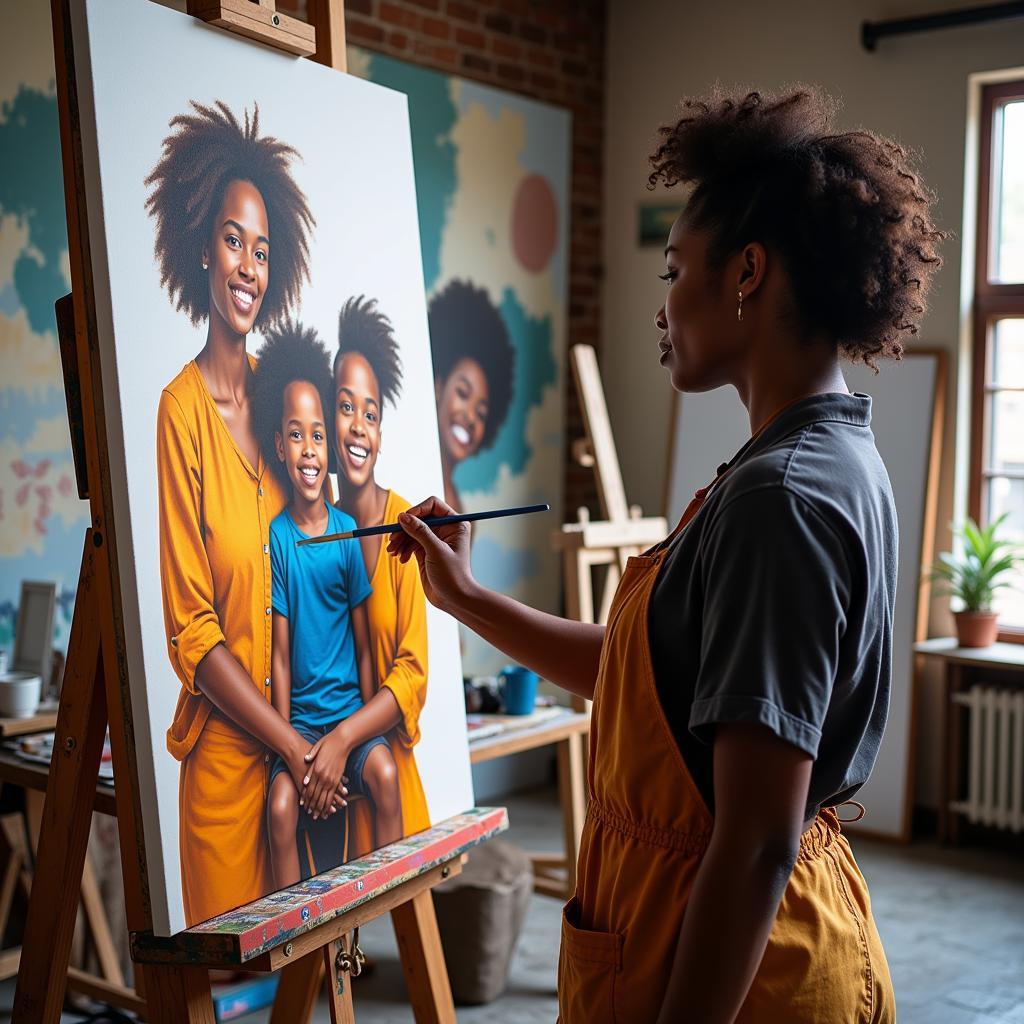 African American Artist Painting Family Portrait