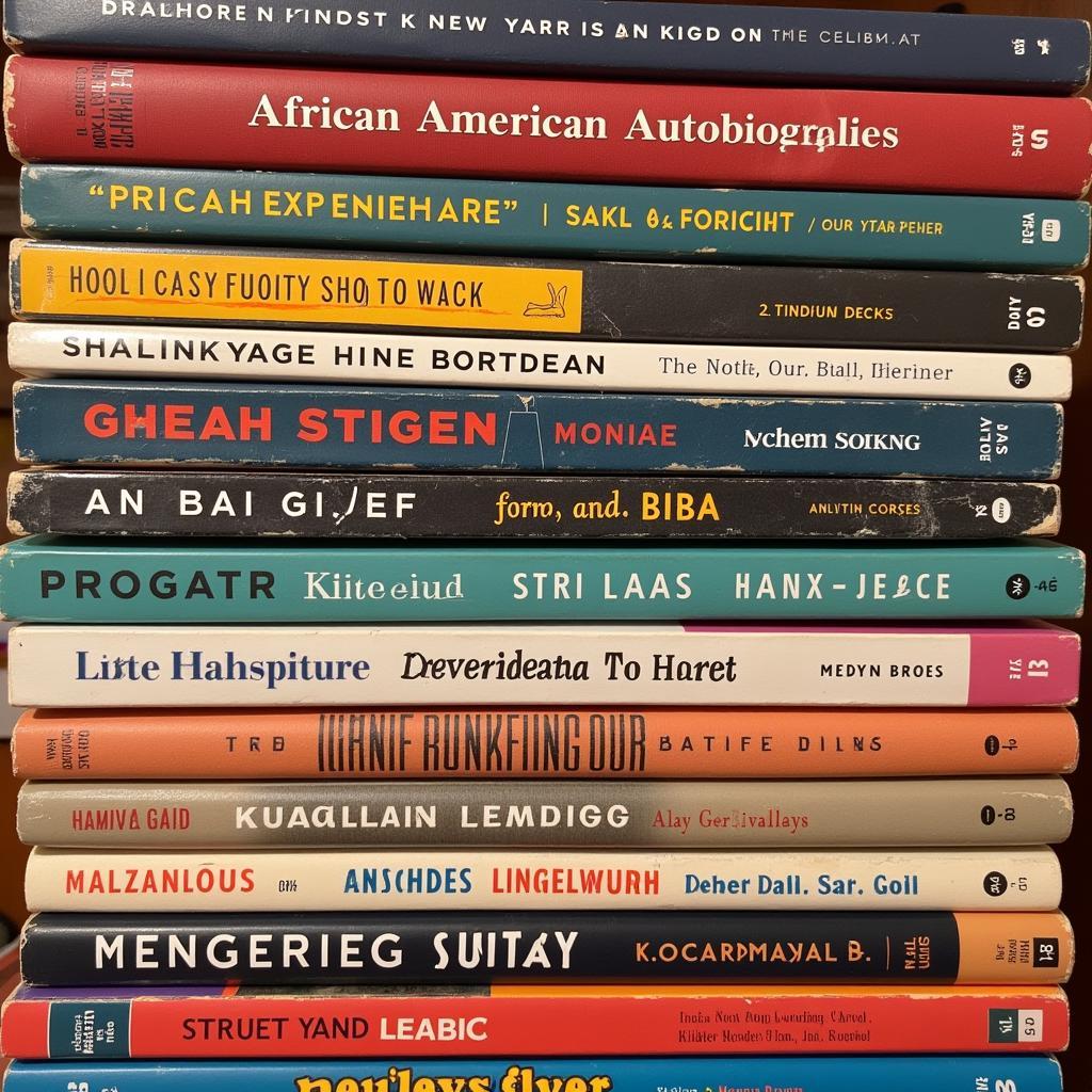 A stack of well-worn African American autobiography books, showcasing diverse titles and authors, highlighting the rich history and literary contributions.