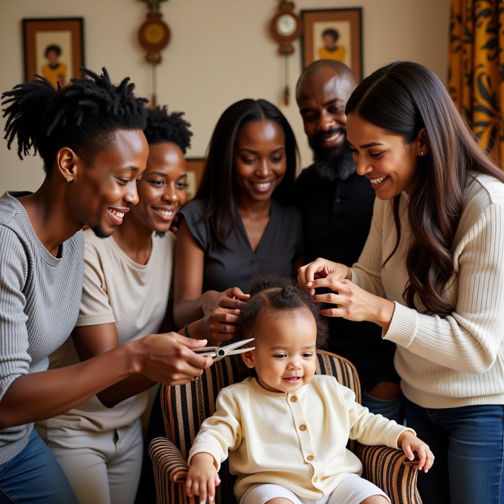 African American Baby's First Haircut Ceremony