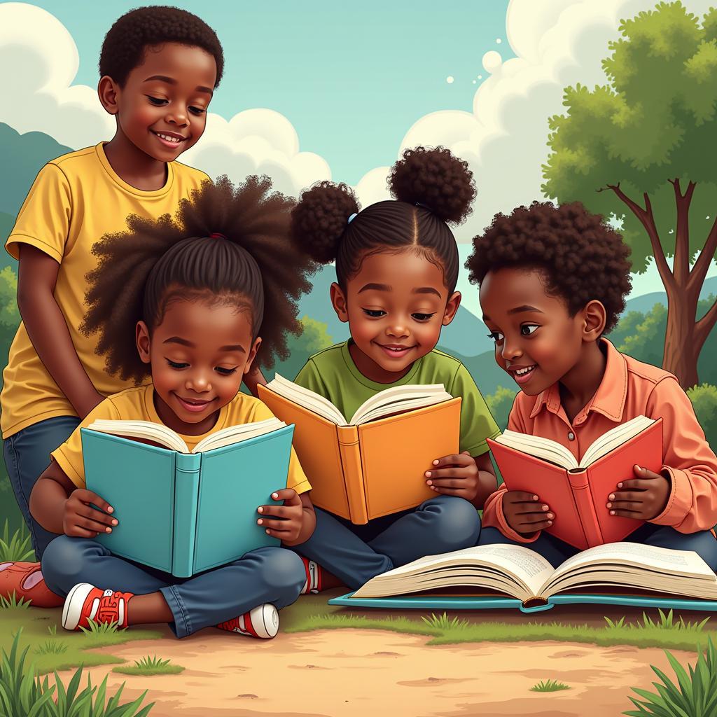 Children enjoying African American storybooks in PDF format