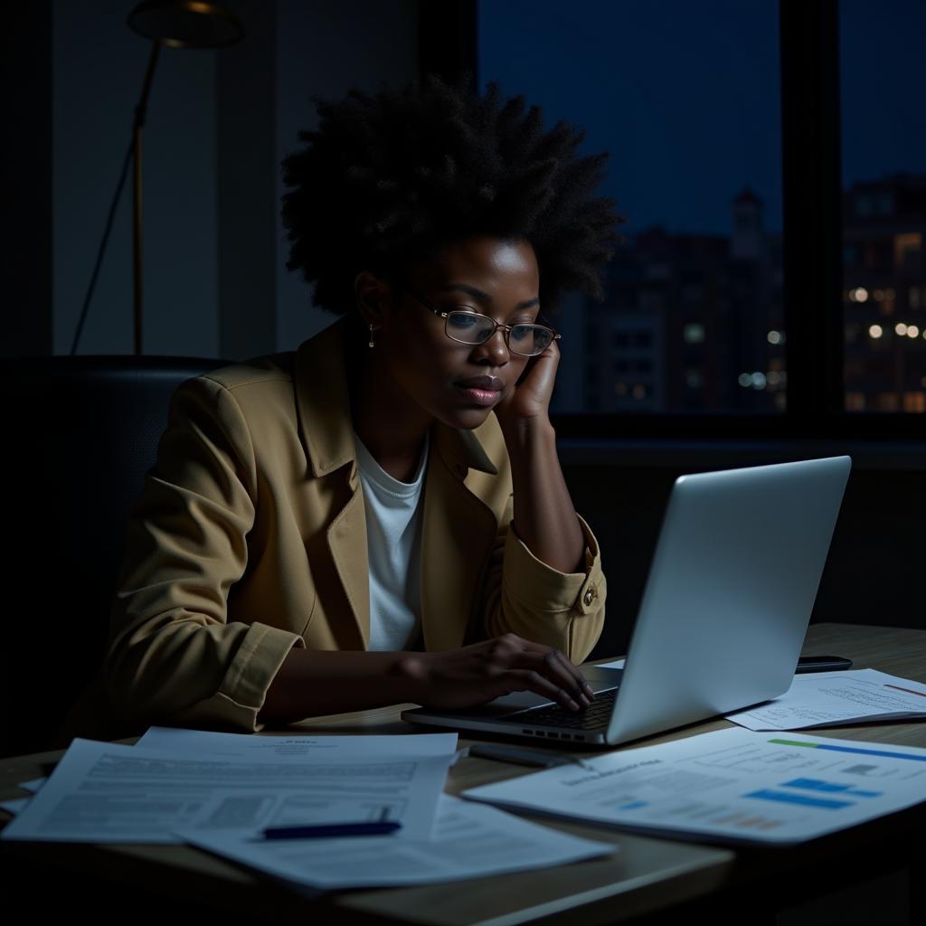 African American Entrepreneur Working Late