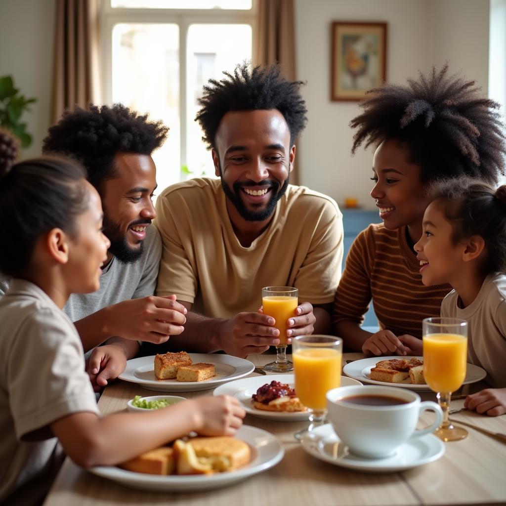 African American Family Sharing a Good Morning