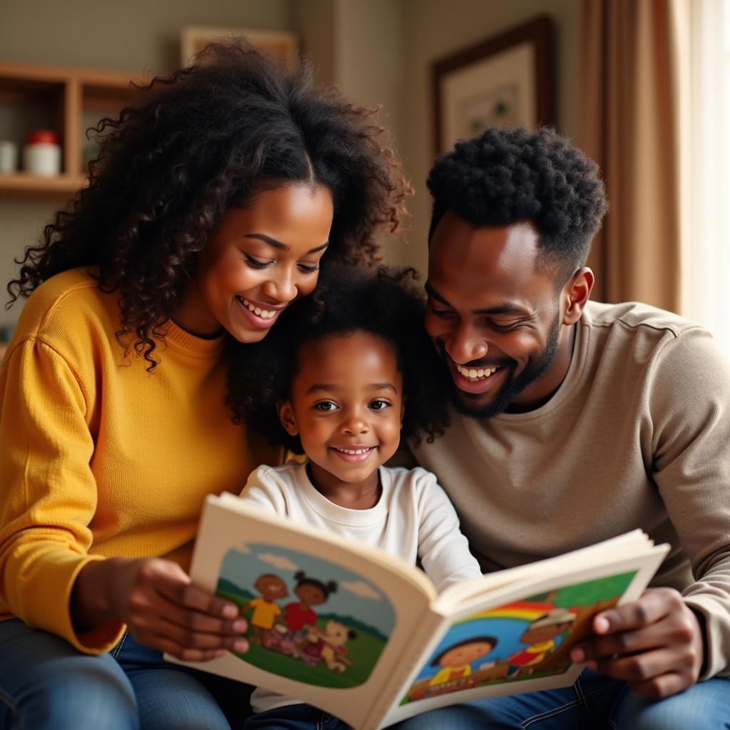 Family Reading an African American Children's Book