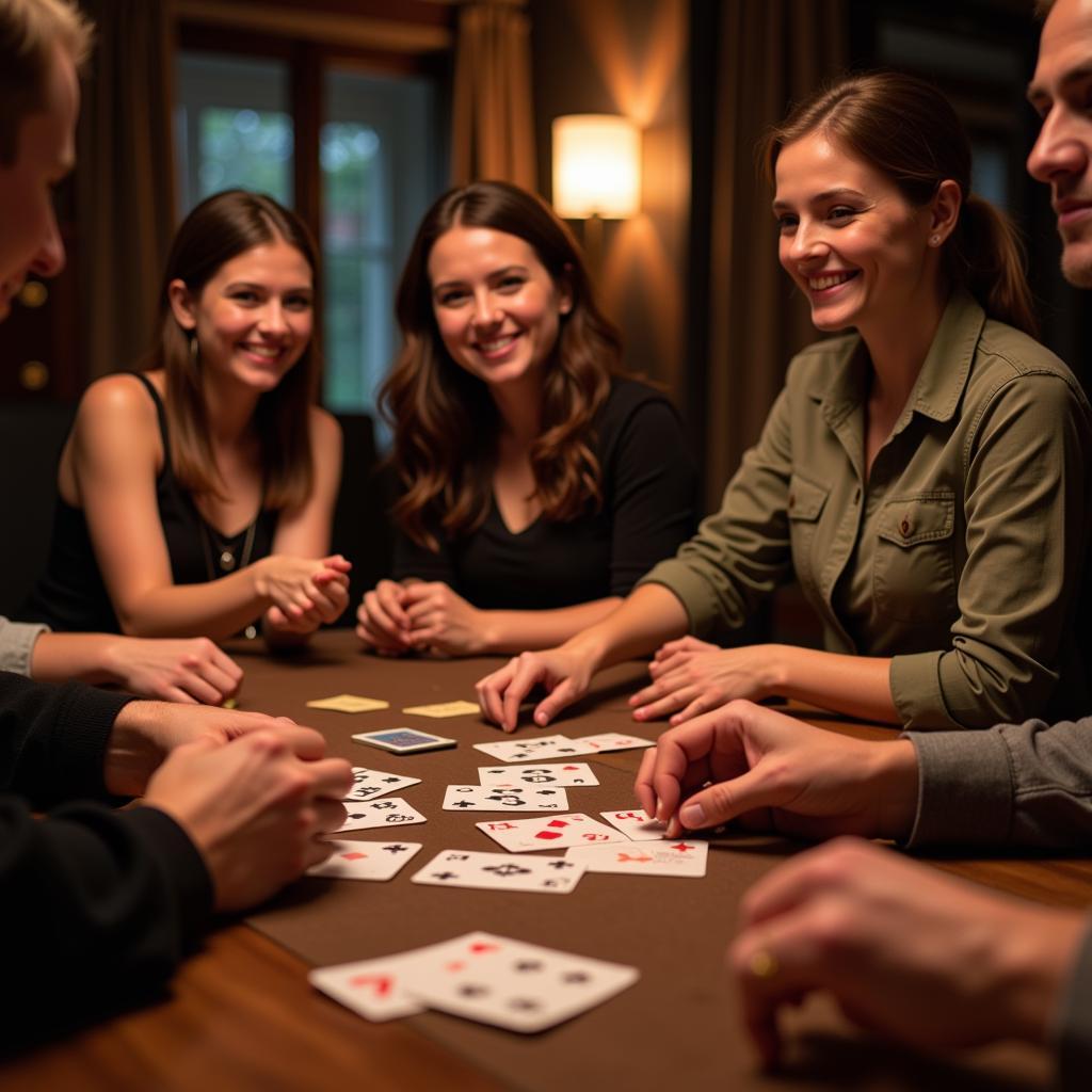 Friends engaging in a spirited card game during an African American game night