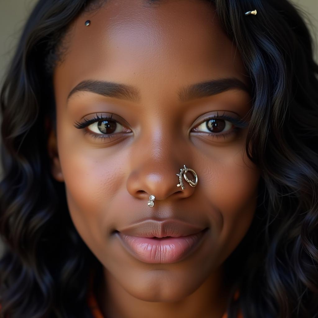 African American Girl with Facial Piercings