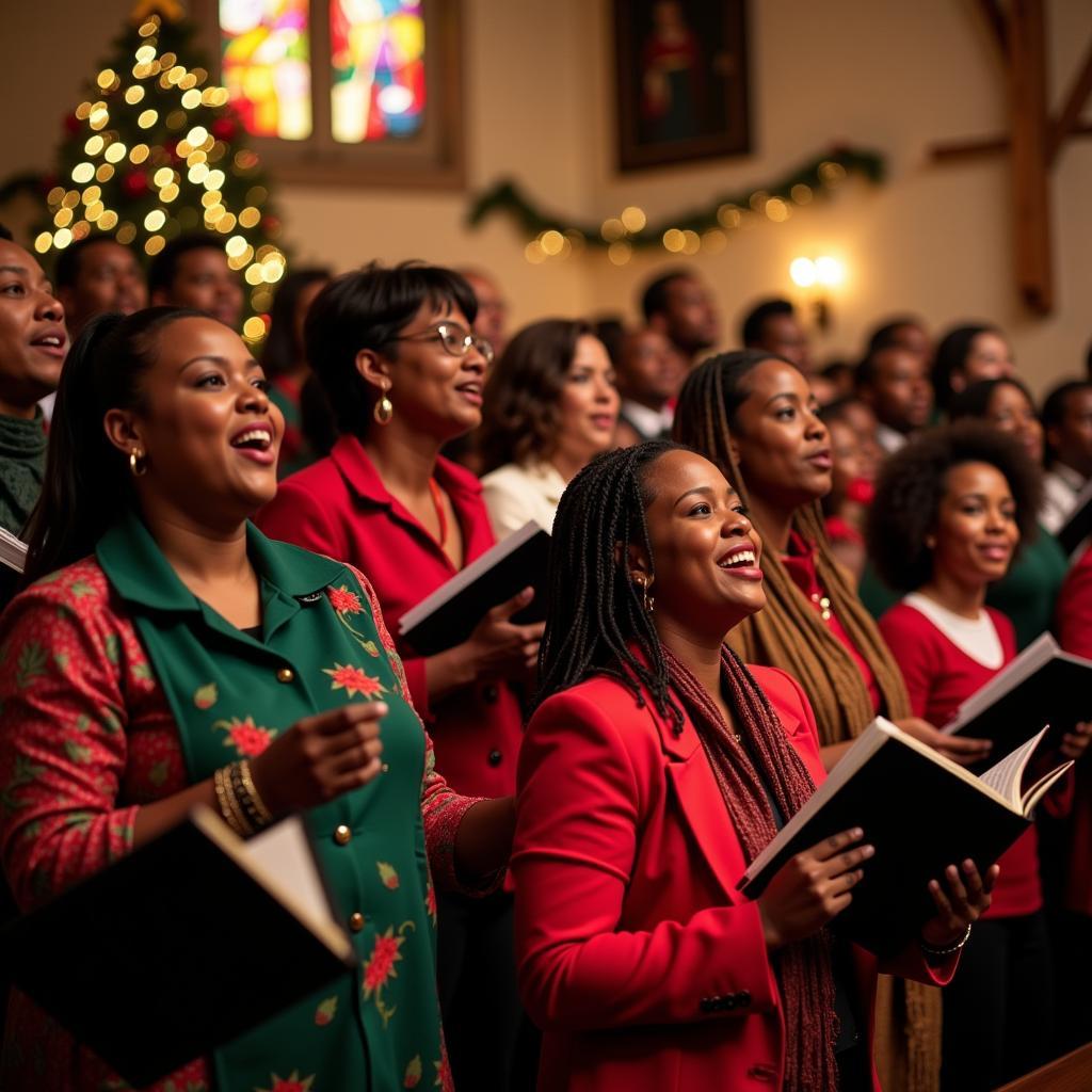 African American Gospel Choir singing during a Christmas celebration