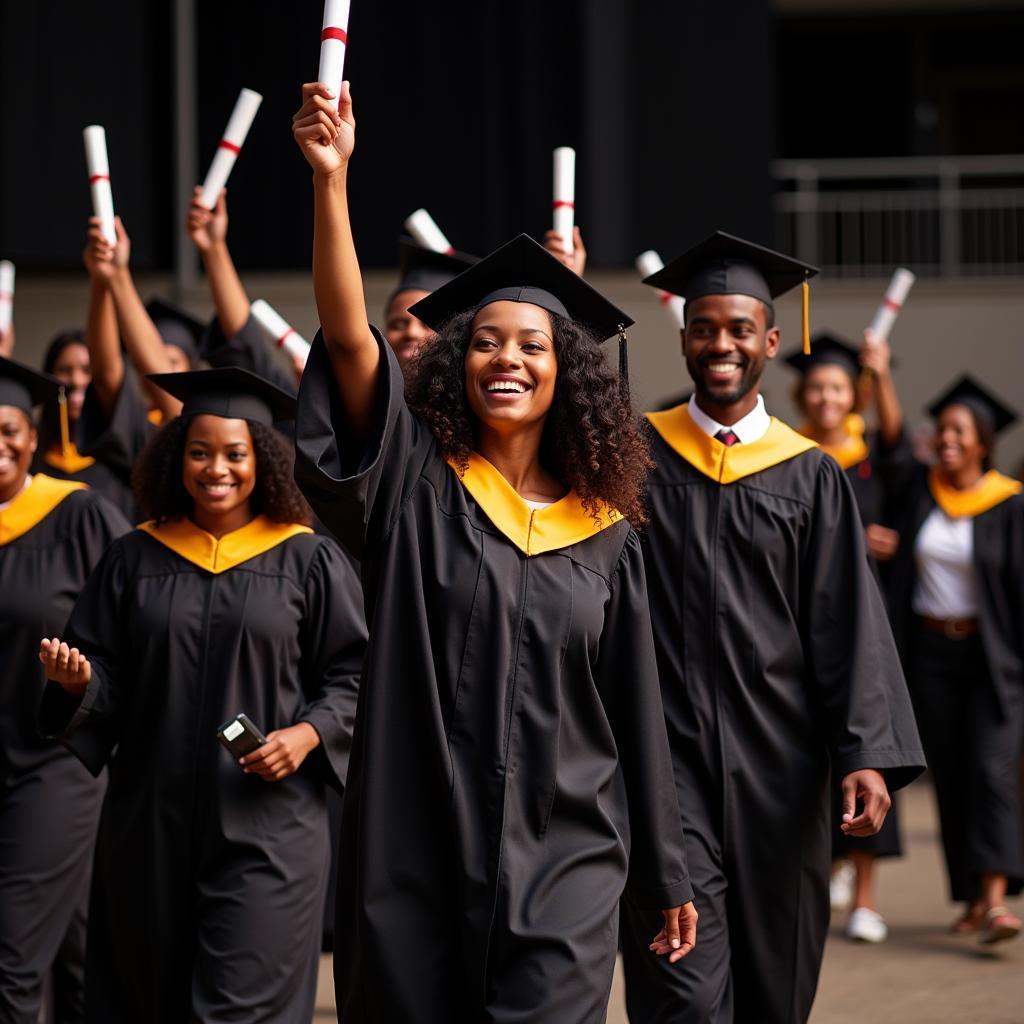 African American Graduates Walking Across Stage