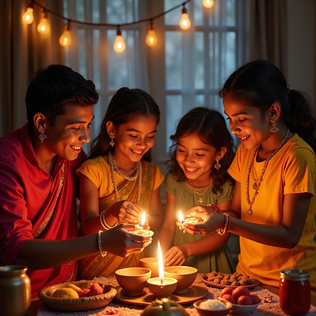 An African American family celebrating a Hindu festival together.