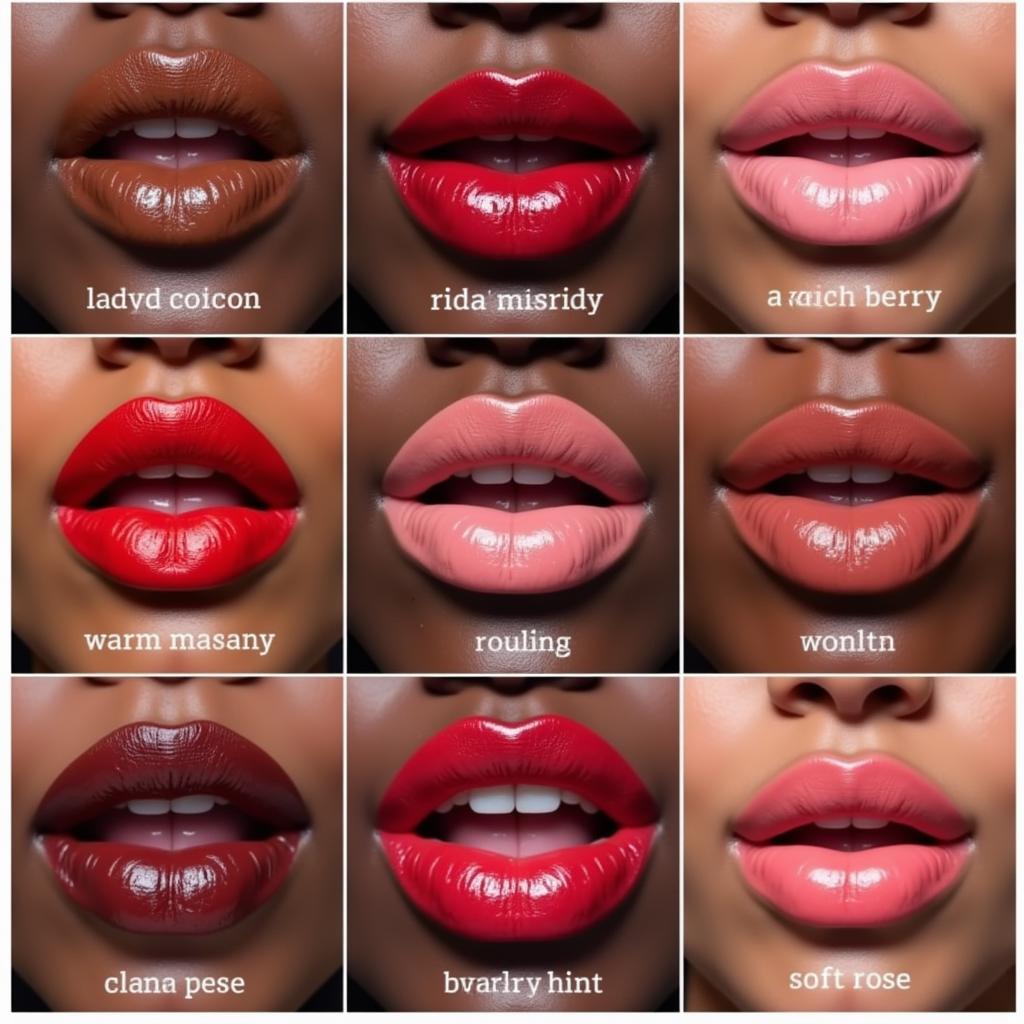 A collage showcasing the diverse range of African American lip colors, from deep browns and rich plums to vibrant reds and subtle nudes.