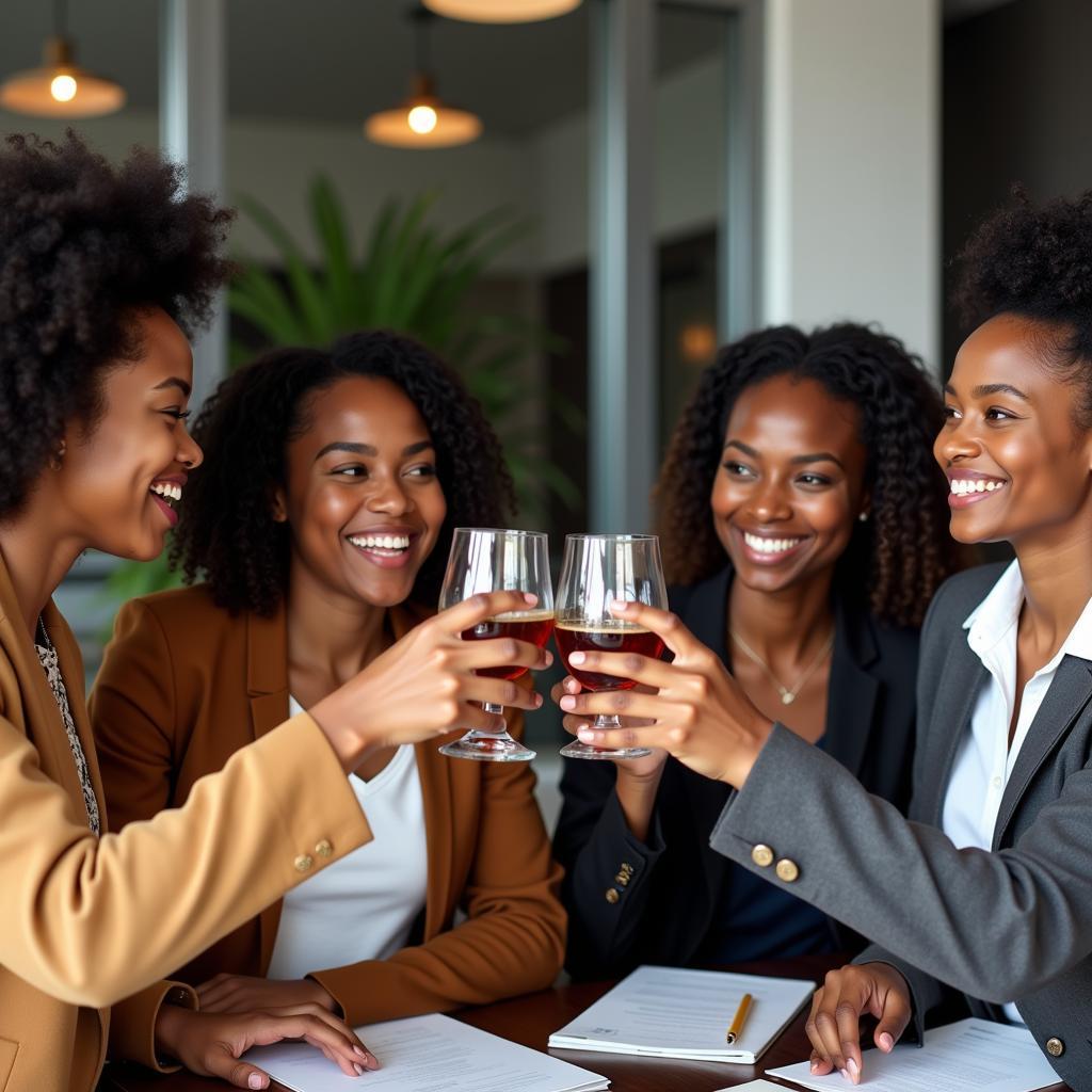 African American Millennial Women Celebrating Career Achievements