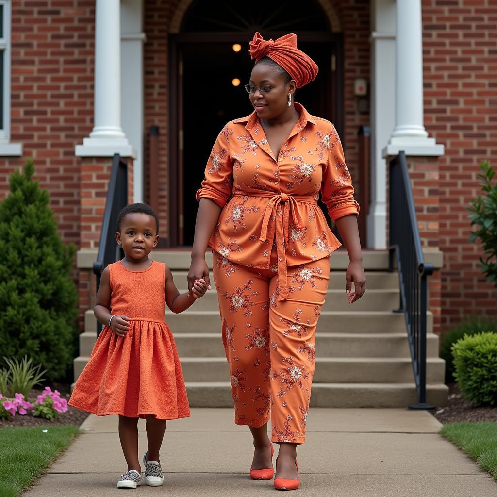 African American Mother and Son Attending Church on Mother's Day 2018