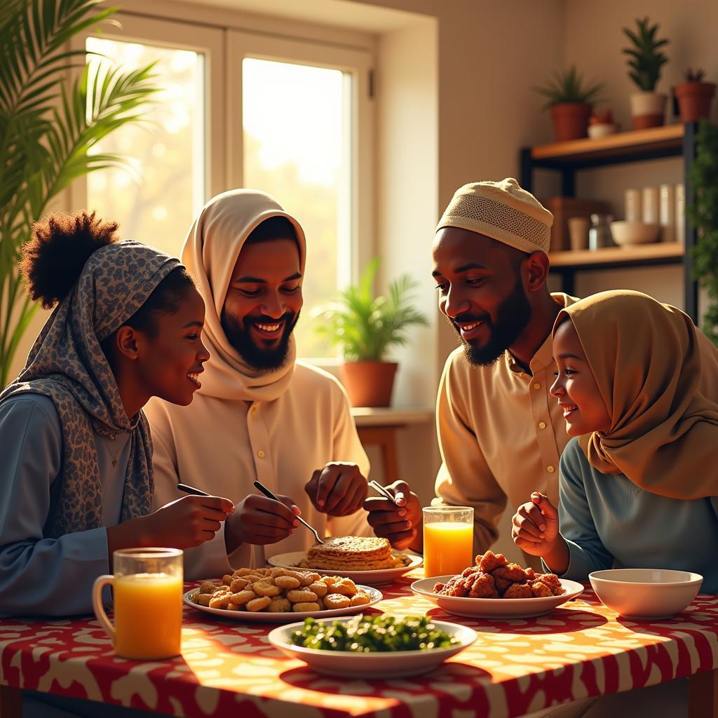 African American Muslim Family Celebrating Eid al-Fitr