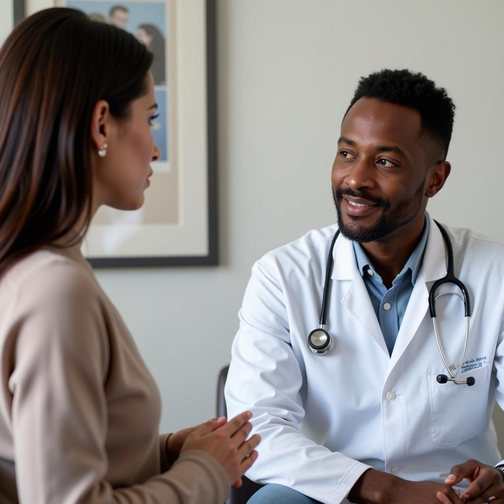 African American plastic surgeon in Houston consulting with a patient.