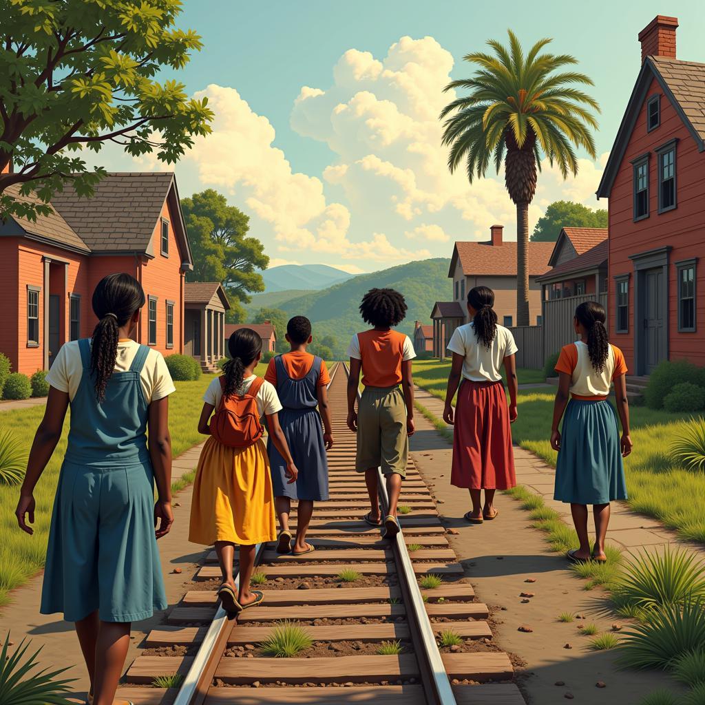 Depiction of people escaping through the Underground Railroad