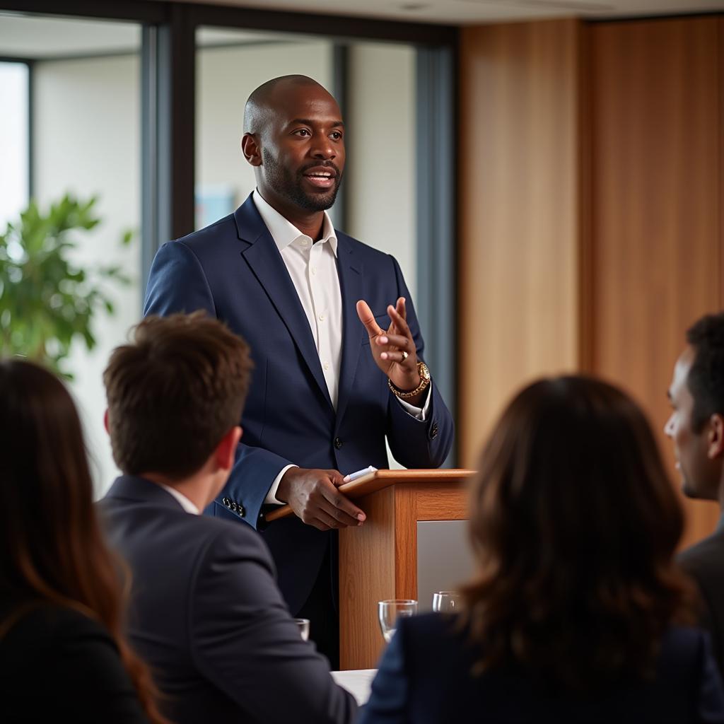 African American Speaker Engaging an Audience in Westchester, NY