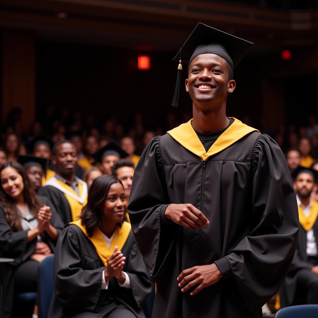 African American student receiving a scholarship award