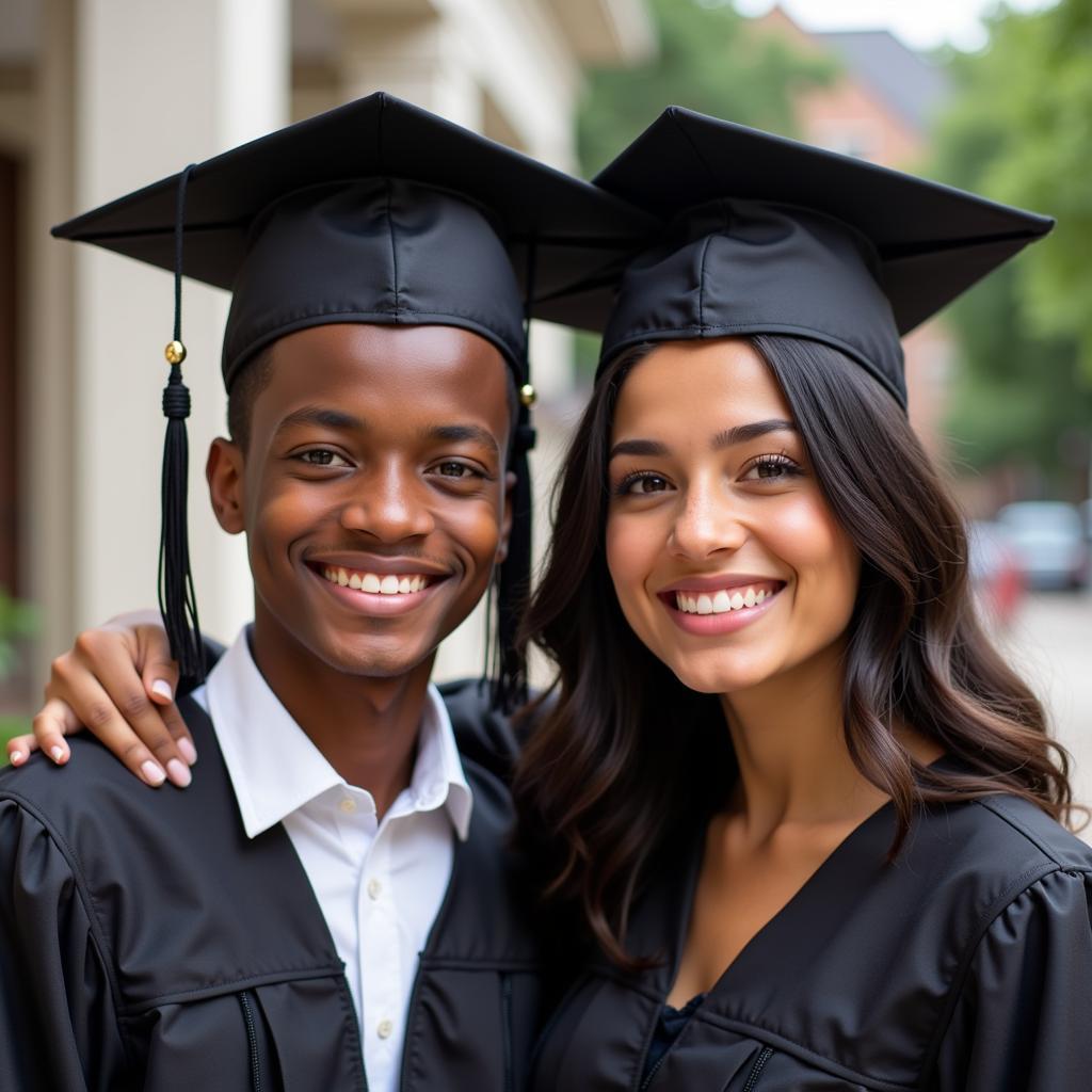 African American boy and girl twins graduating high school