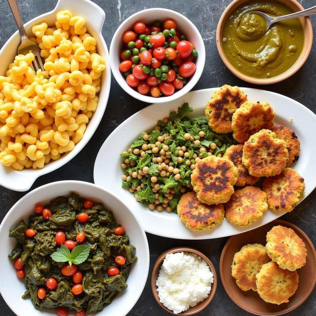 Vibrant vegan soul food dishes.