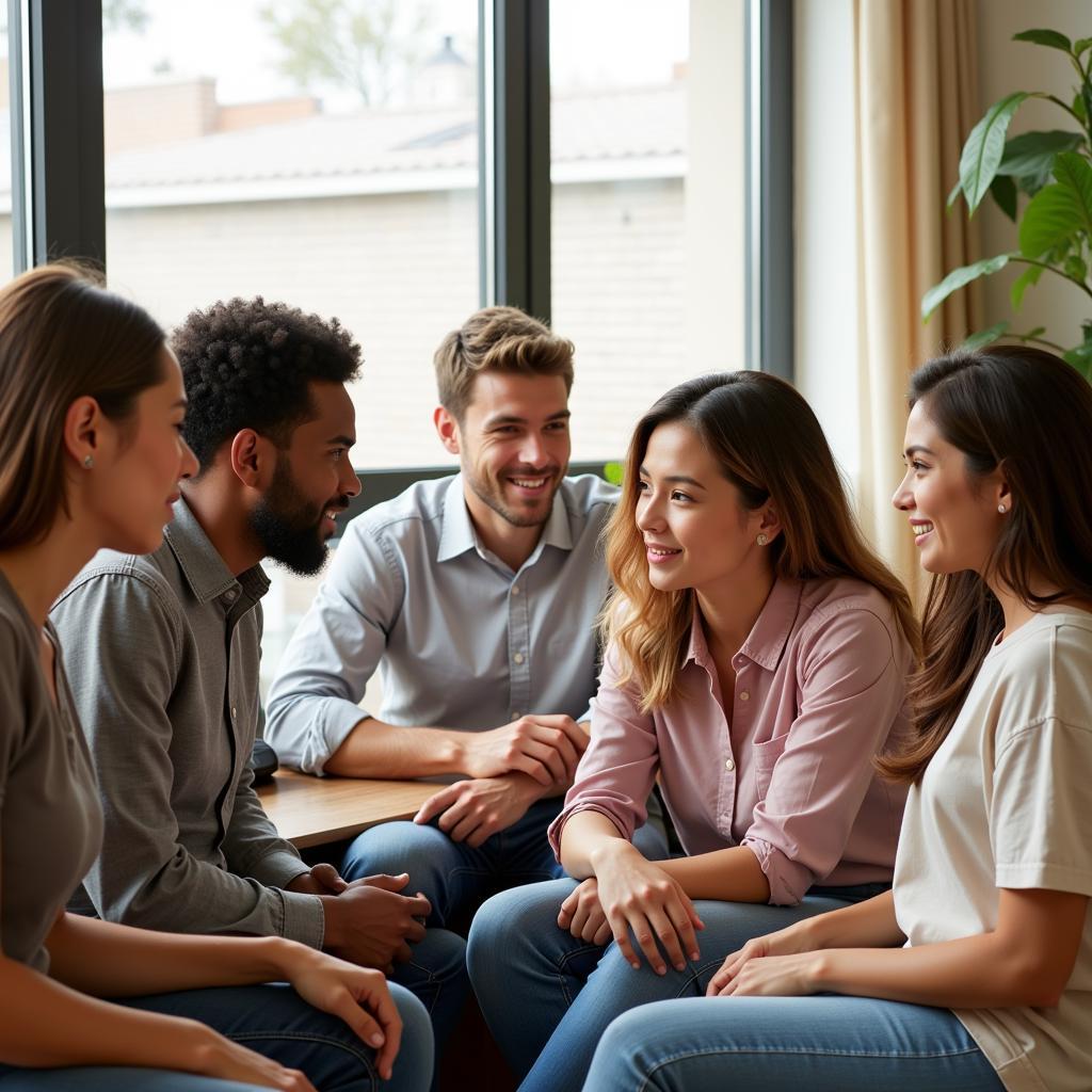 A diverse group of people engaging in conversation, showcasing the dynamic nature of AAVE.