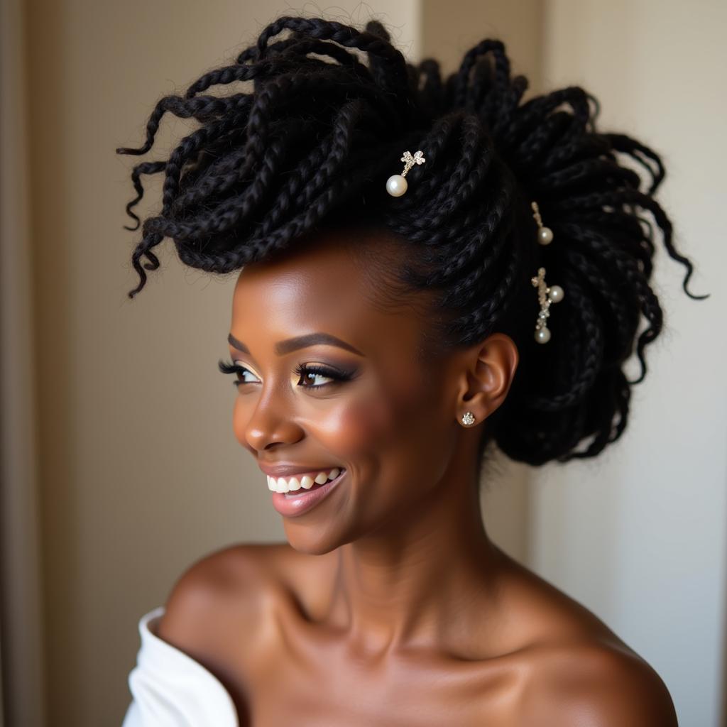 Natural Hair Updo for African American Bride