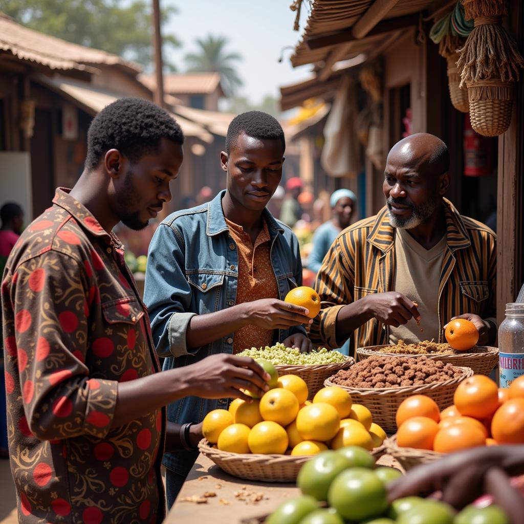 African Americans exploring local markets in Africa