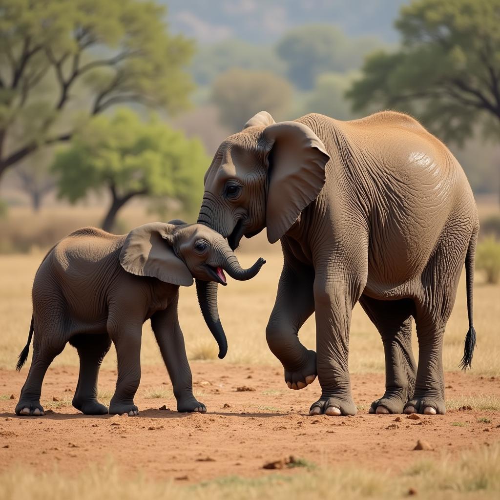 African and Indian Elephant Calves at Play