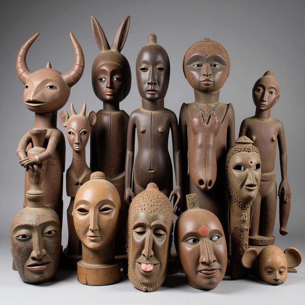 African animal art represented in masks and sculptures.