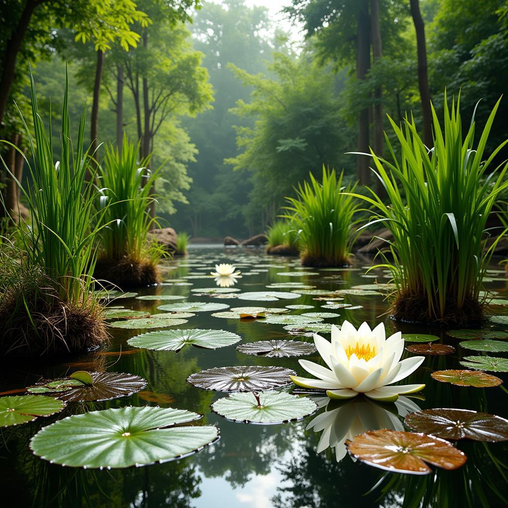 Diverse African Aquatic Plant Species in Their Natural Habitat