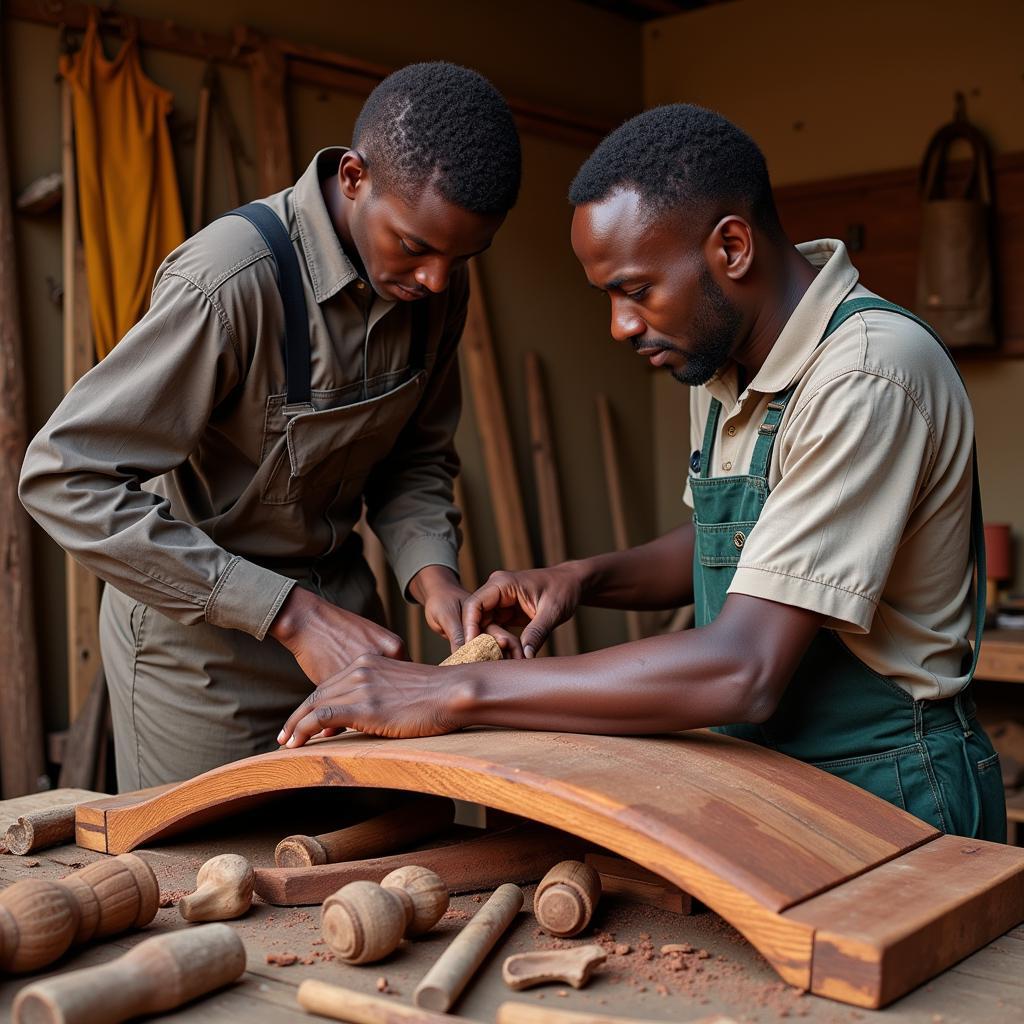 Skilled African Artisans Crafting Mahogany Furniture