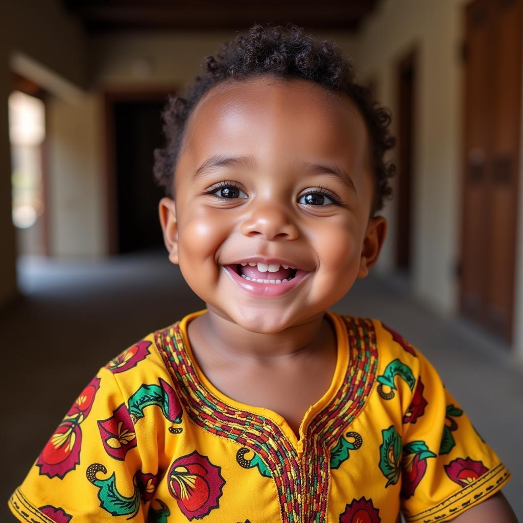 African Baby Smiling in Traditional Clothes