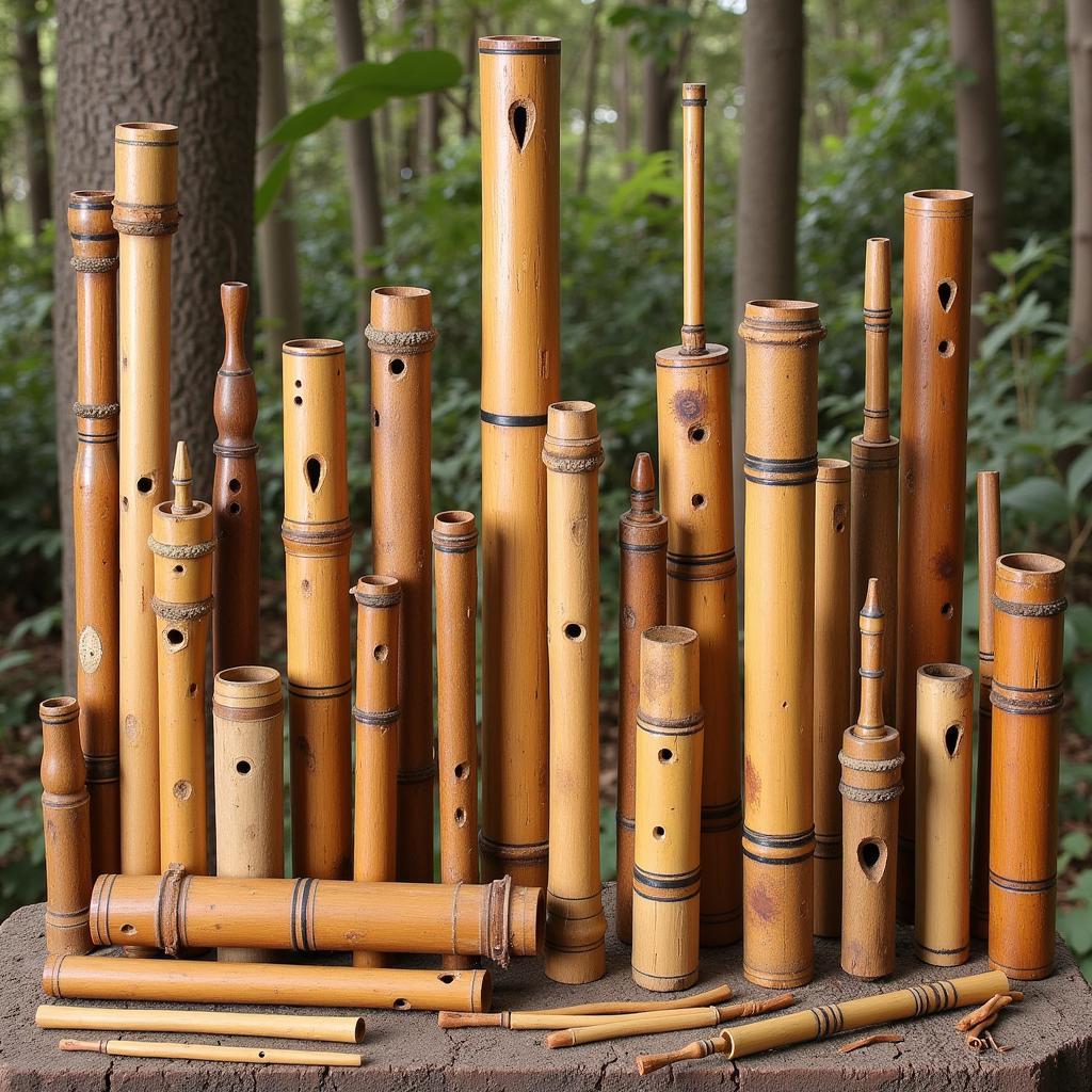 Variety of African bamboo tube instruments