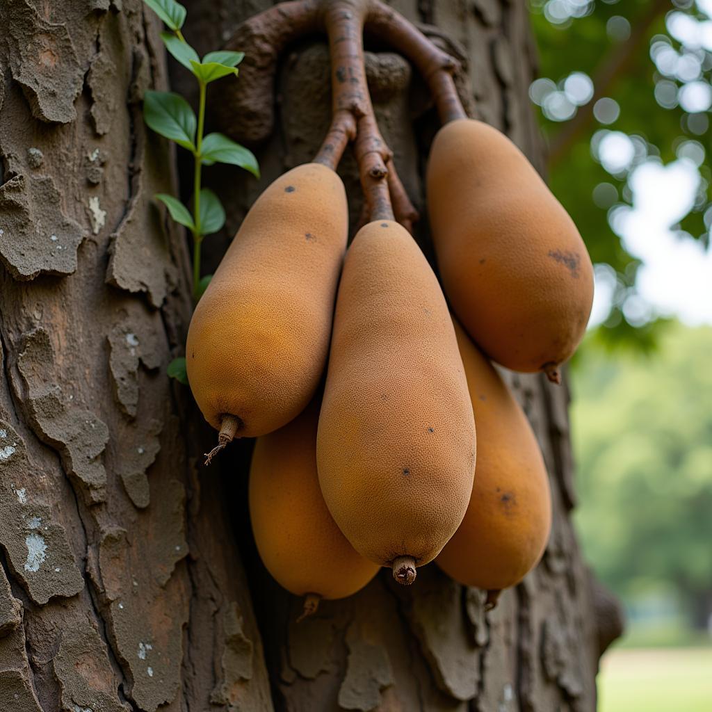 African Baobab Fruit Hanging from a Tree