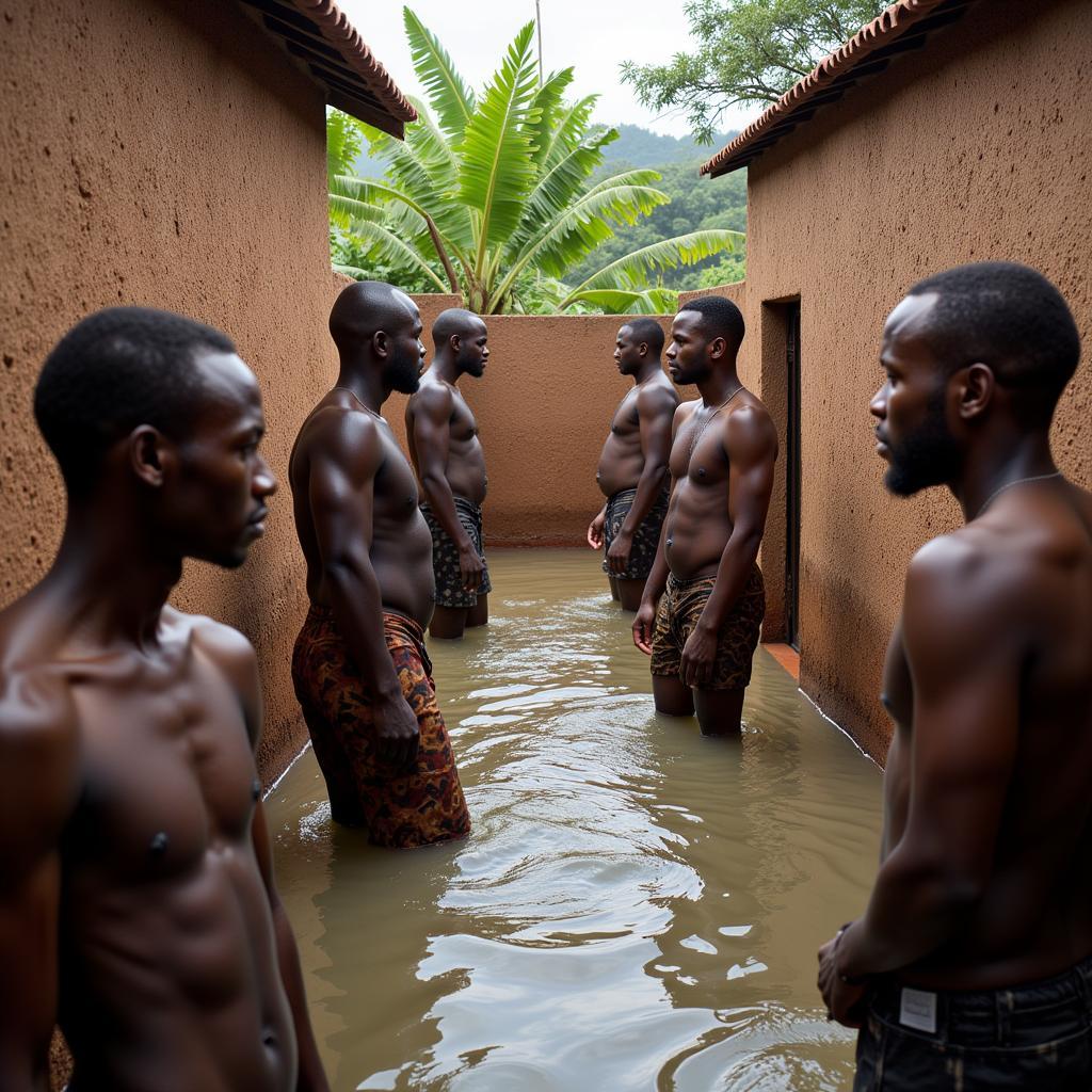 African bath scene depicting cultural sensitivity and privacy concerns