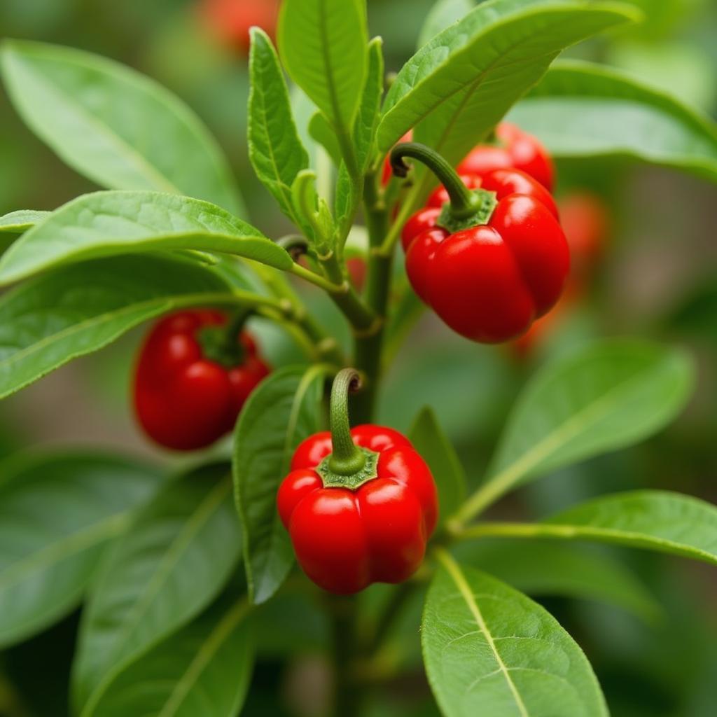 African Bird's Eye Chili Peppers Growing on a Plant