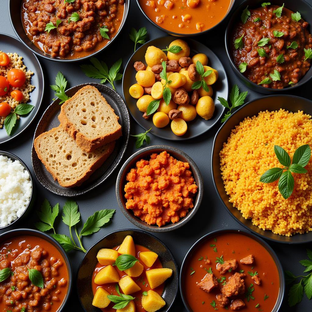 A table laden with traditional African food for a birthday celebration