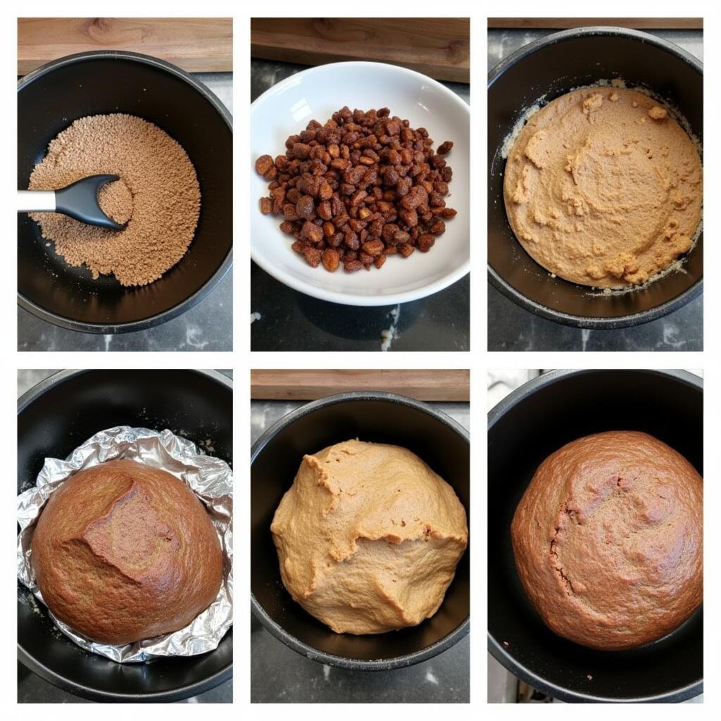 Step-by-step photos showing the process of making African black bread.