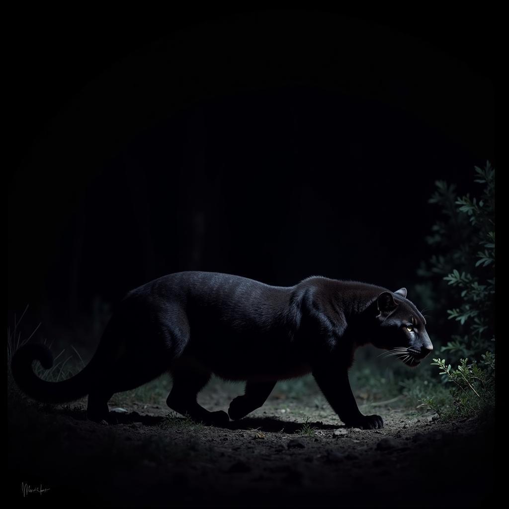 African Black Leopard Hunting at Night