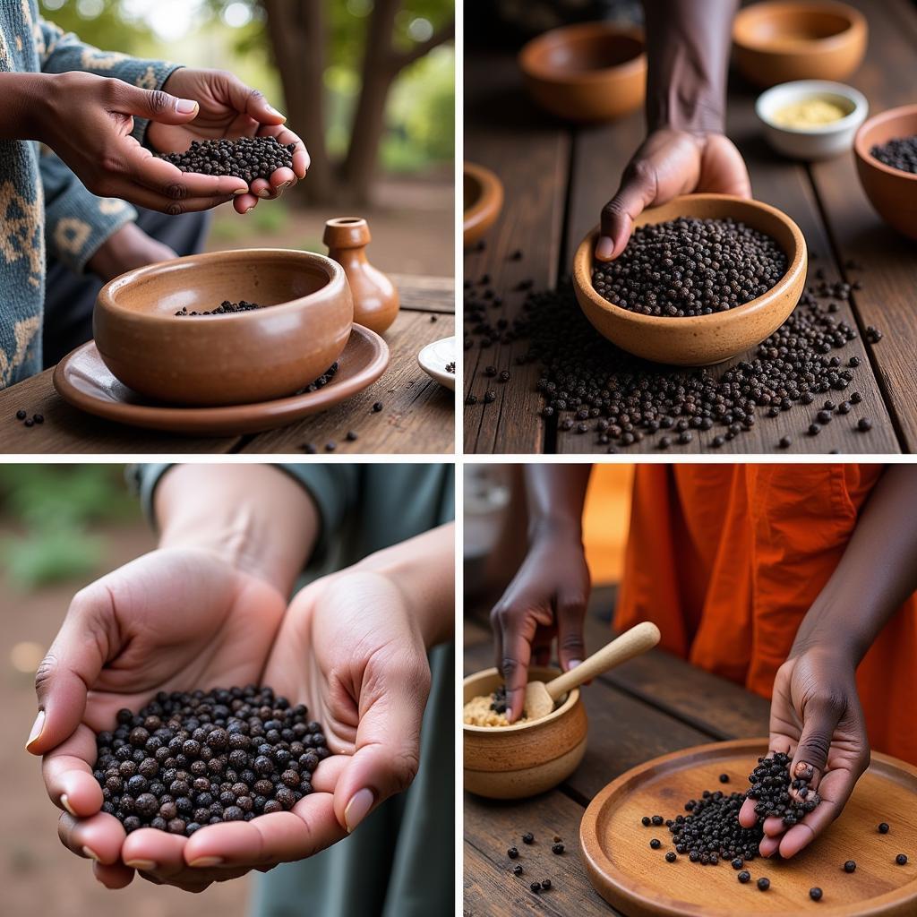 Cultural Significance of African Black Pepper: Images depicting traditional African ceremonies and rituals where African black pepper is used symbolically or medicinally.