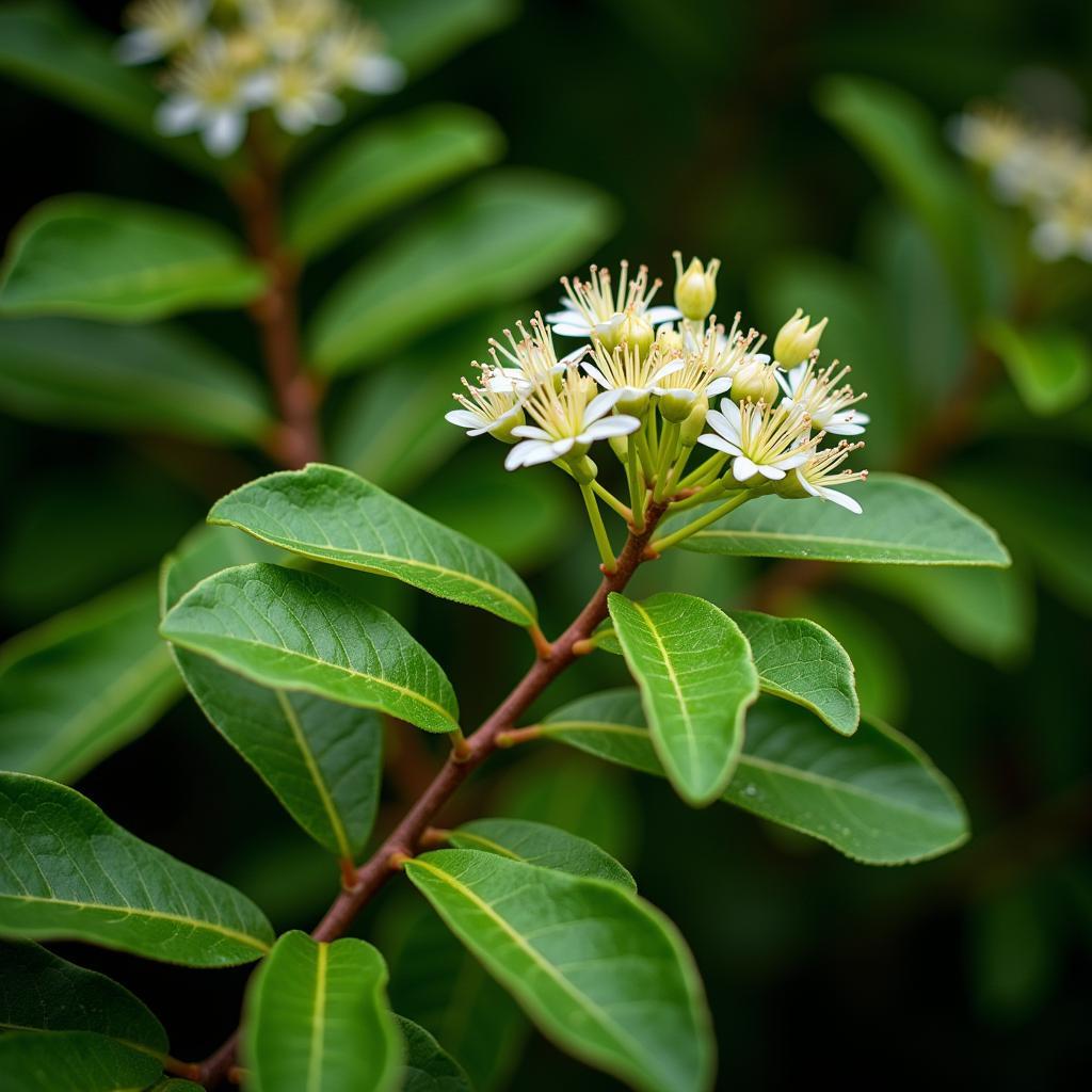 Close-up of African Blackwood Leaves and Flowers