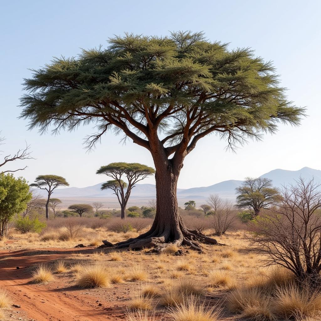 An African blackwood tree in its natural savanna habitat.