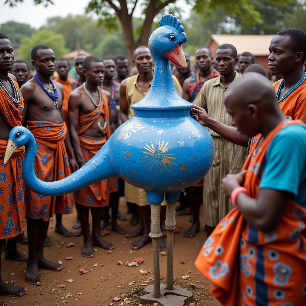 African blue crane vessel in a cultural ceremony