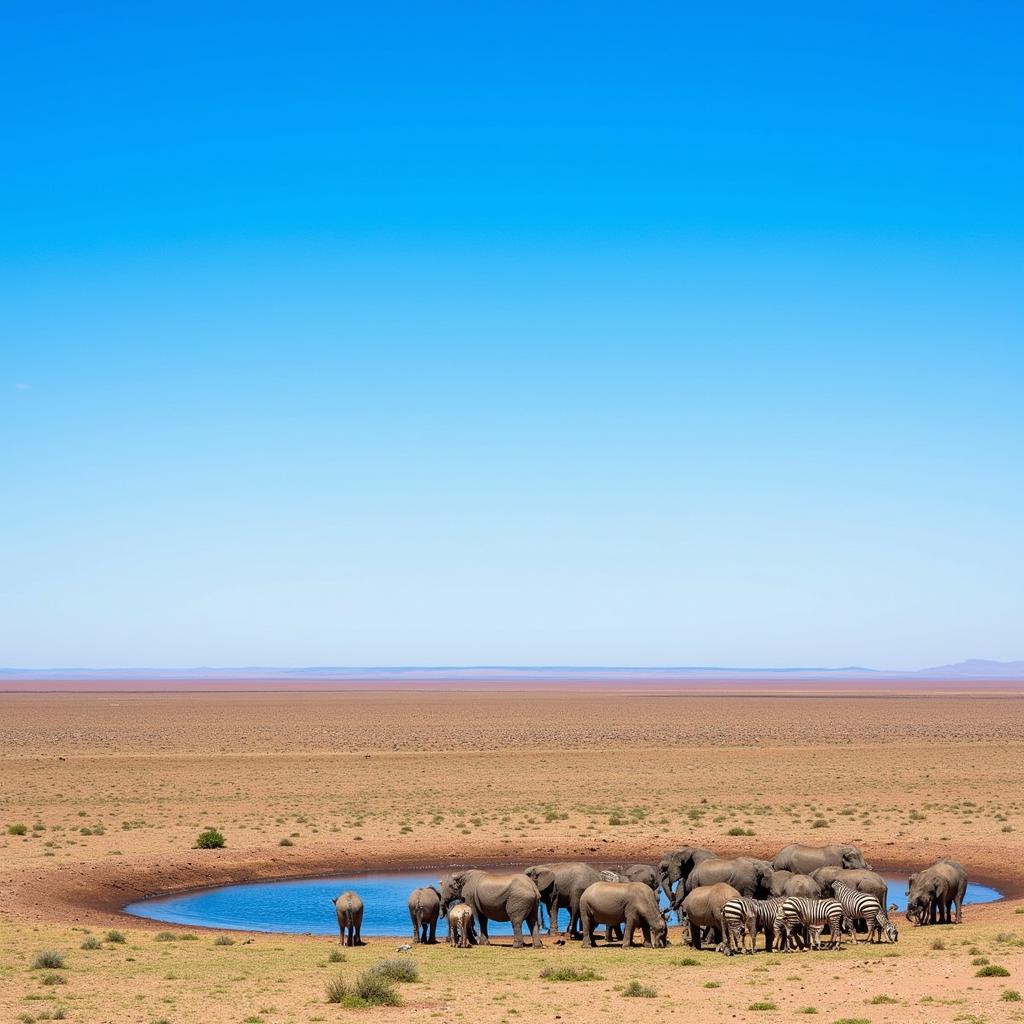 Etosha Pan with Elephants and Zebras